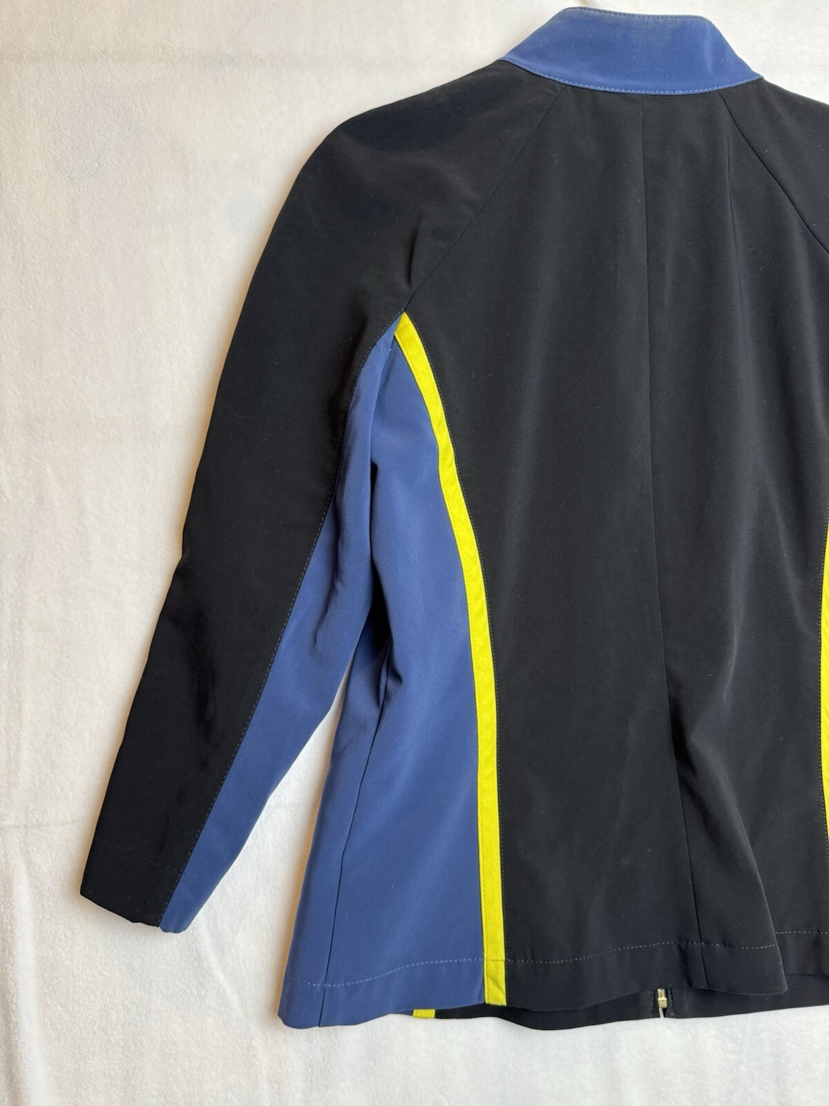 Vtg St. John Yellow Label Blue And Black Zip Bomber Jacket S