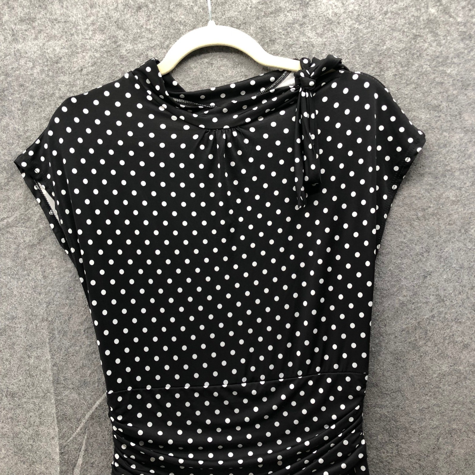 Folter Polka Dot Tie Neck Dress L Black White Polka Dot Cap Sleeve Jersey Punk