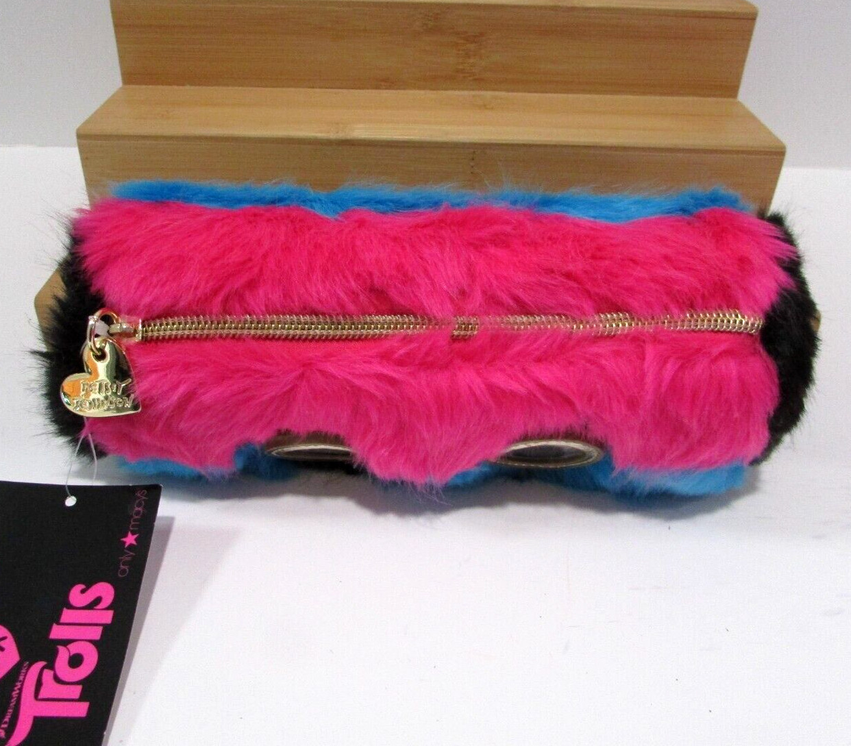 Betsey Johnson Kitsch Googly Eyes Trolls Faux Fur Cosmetic Clutch Bag Pencil NWT