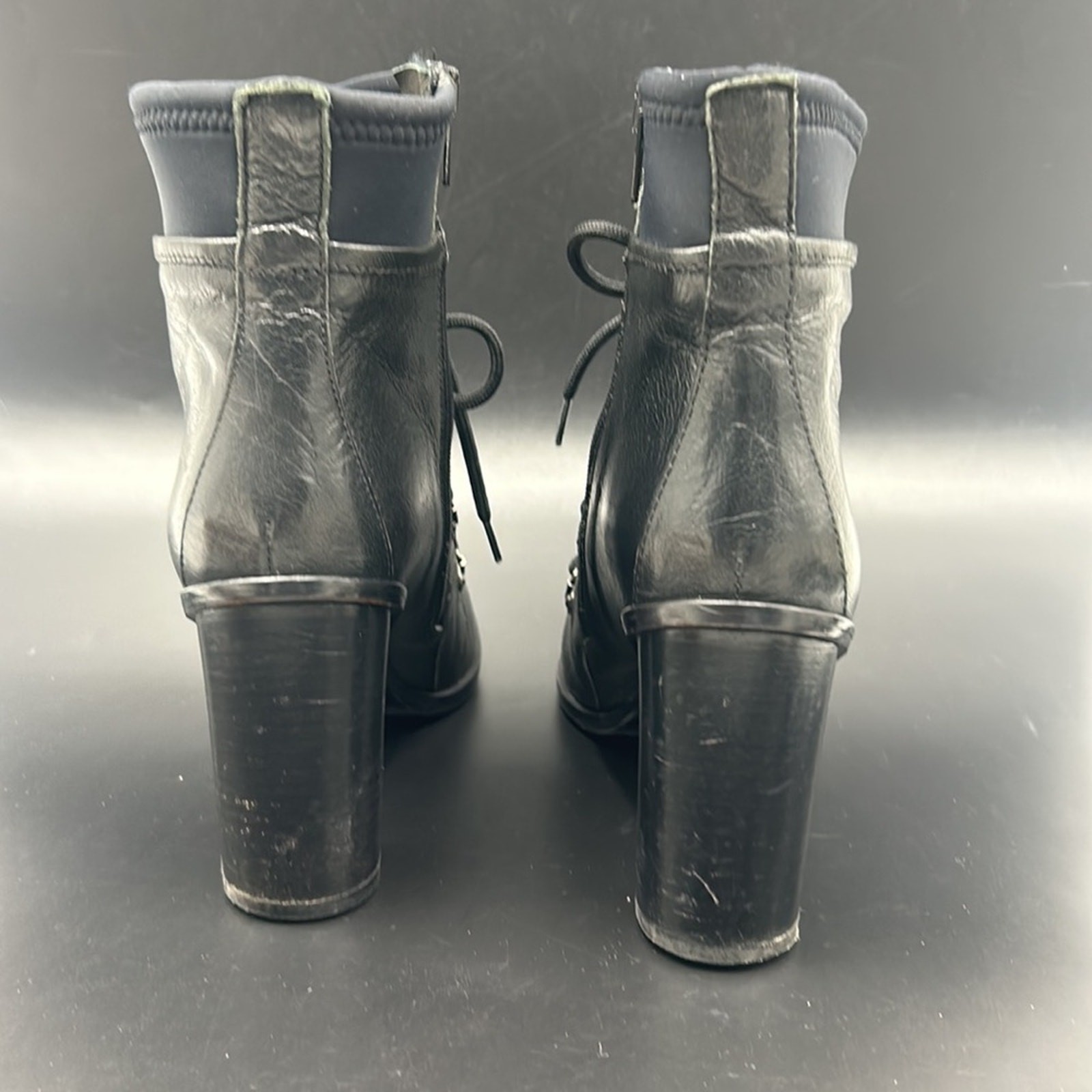 NAPOLEONI GRANNIE BLACK LEATHER NEOPRENE LACE-UP LOLITA GRANNY SIZE 39 BOOTIE