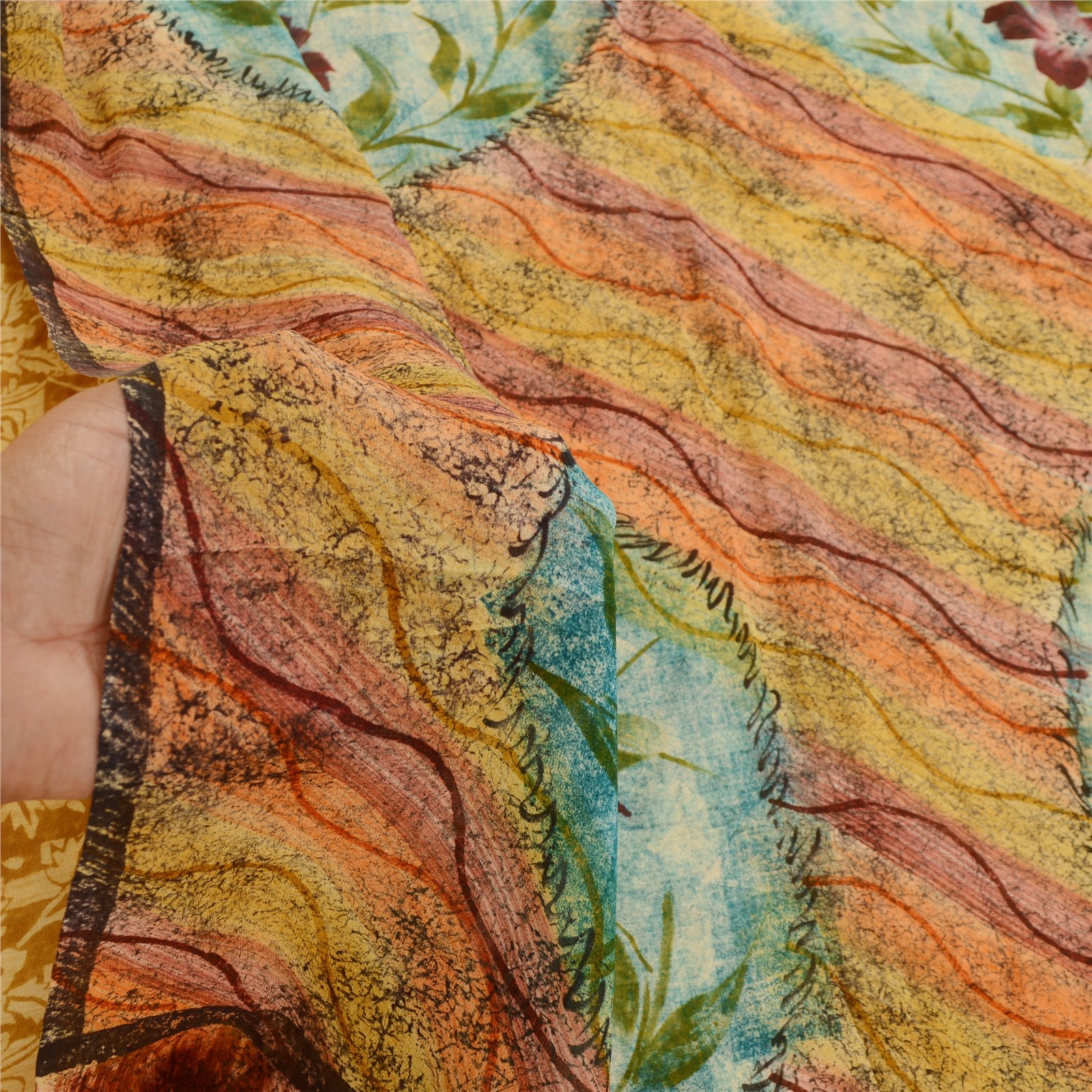 Sanskriti Vintage Sarees 100% Pure Georgette Silk Printed Sari 5 Yd Craft Fabric