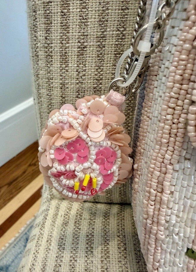 Handcrafted In India Pink Flower Rose Beaded Bag With Charm Viral NWT
