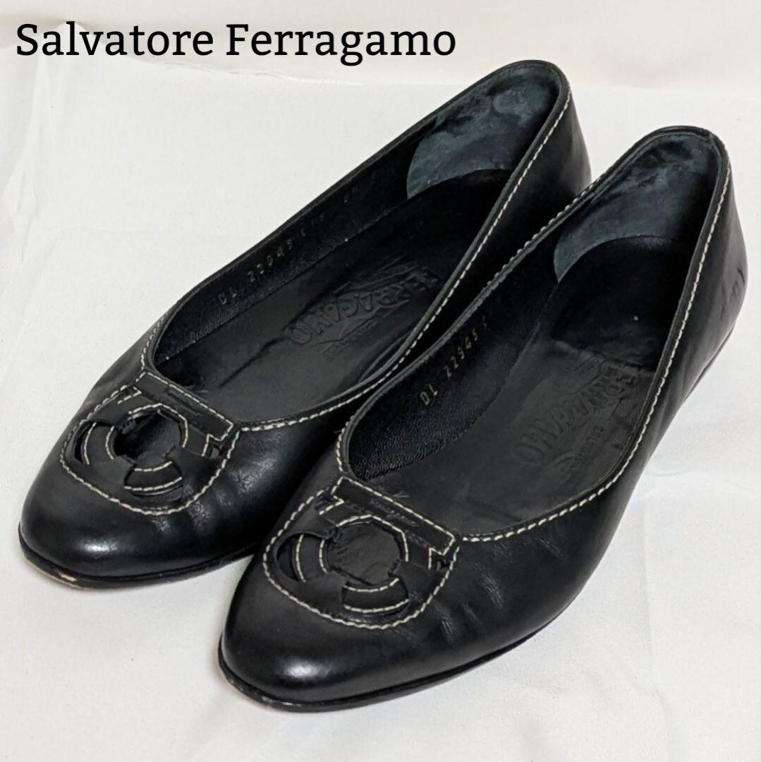Salvatore Ferragamo Gancini Black Leather Pump 5.5D Office Heel Auth