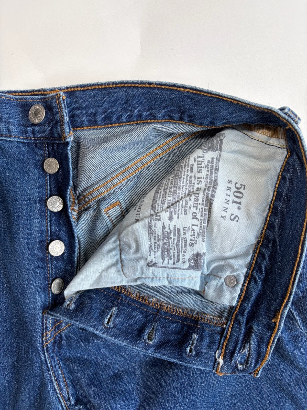 Levi’s Premium 501 S High Rise Button Fly Skinny Jeans Sz 28×30 Dark Wash