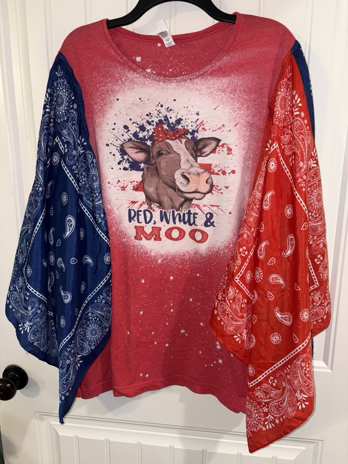 Bella+Canvas Upcycled Poncho Bandanna T-shirt Boho 4th Of July Cow Plus 2xl