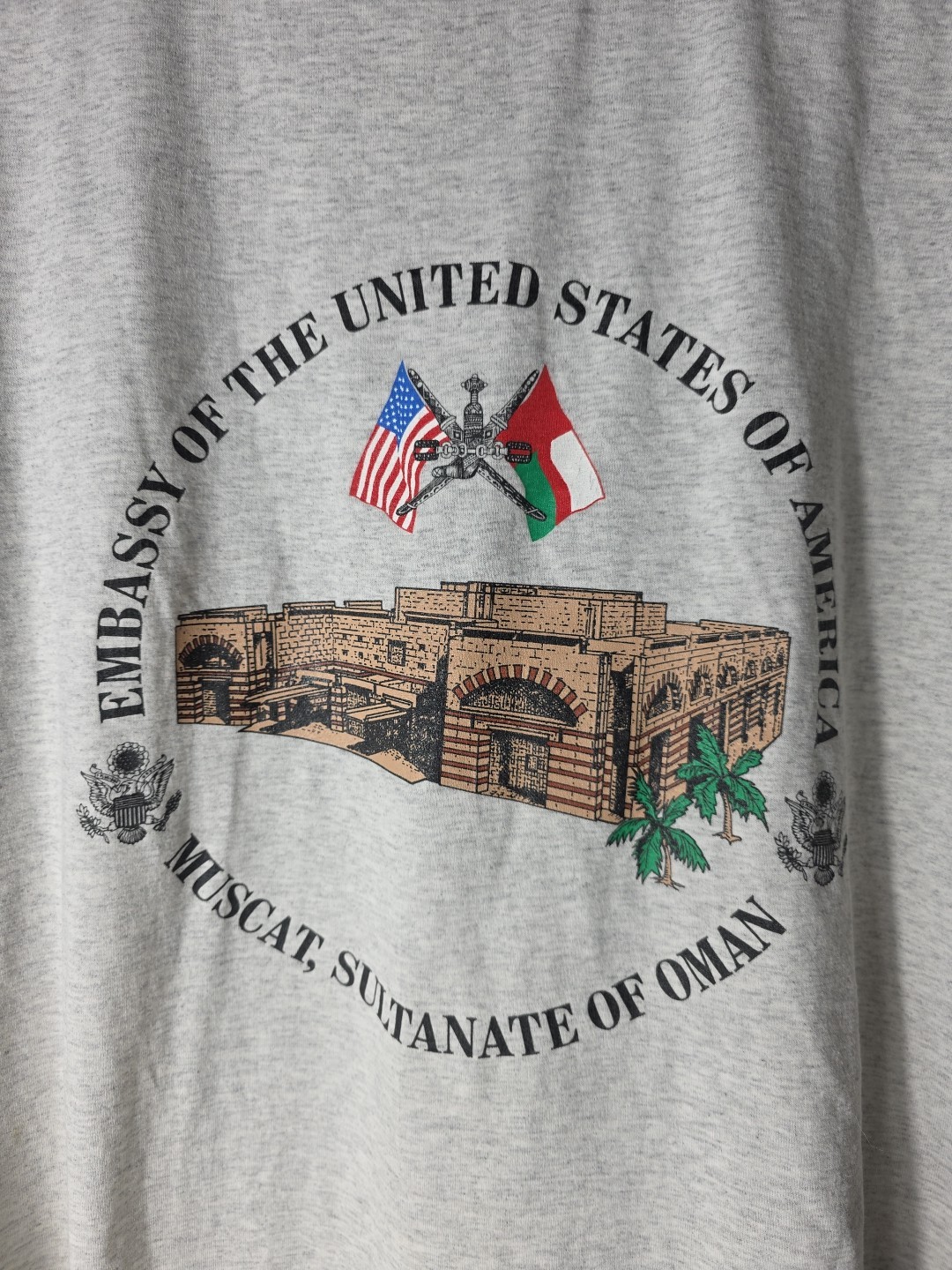 Vtg 90s Single Stitch OMAN USA EMBASSY Marine Security T Shirt Size XL Military