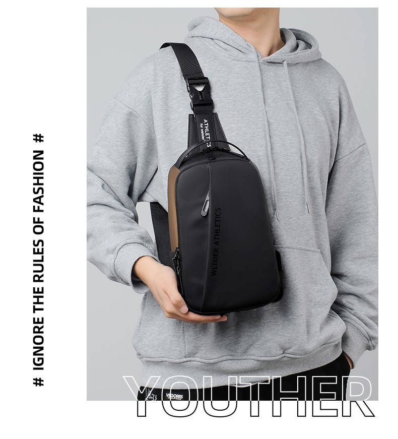 Durable Oxford Fabric Men’s Sling Bag Stylish Motorcycle Crossbody Chest Pack wi