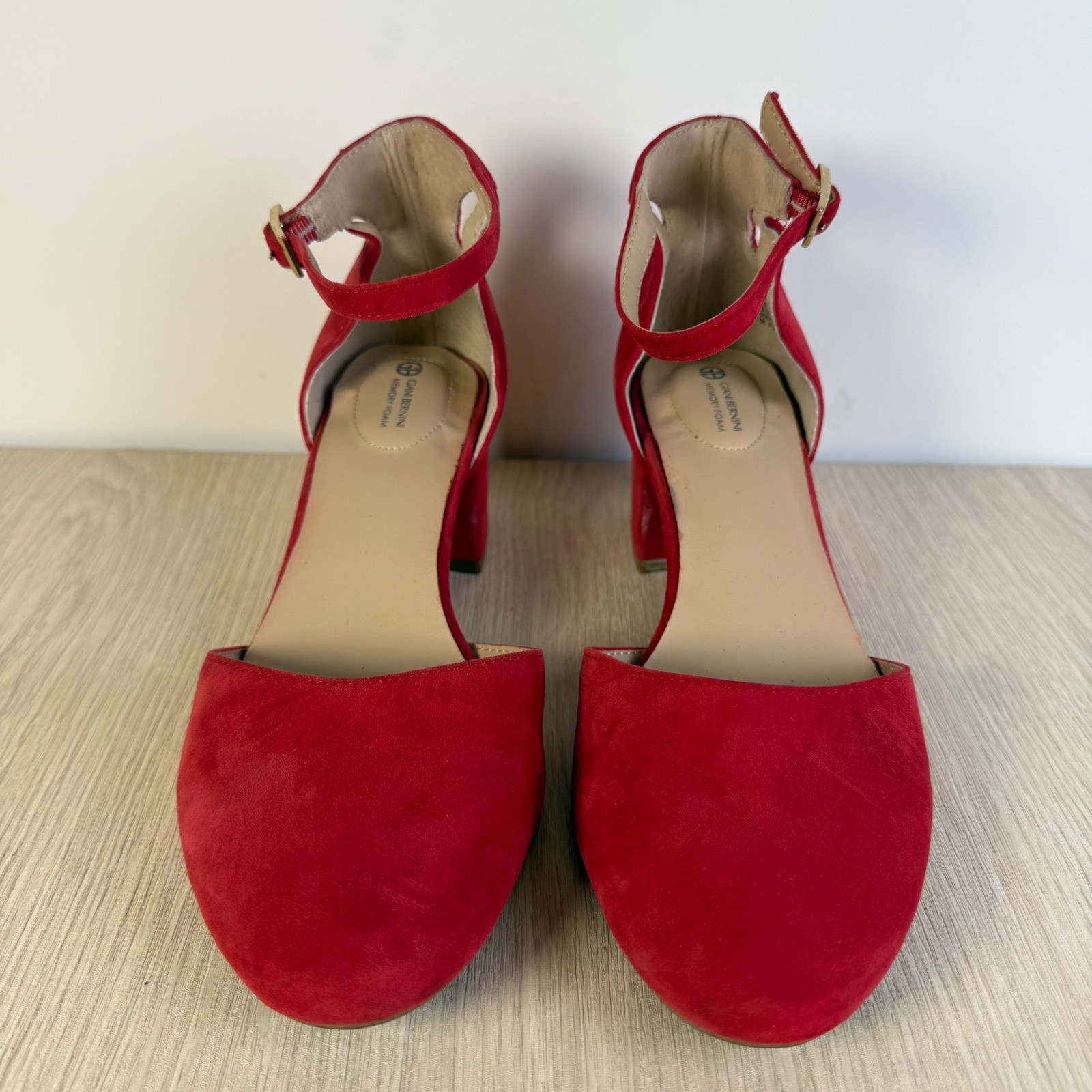 Giani Bernini Red Suede Block Heel Pumps Ankle Strap Dress Shoe 7M Career Weddin