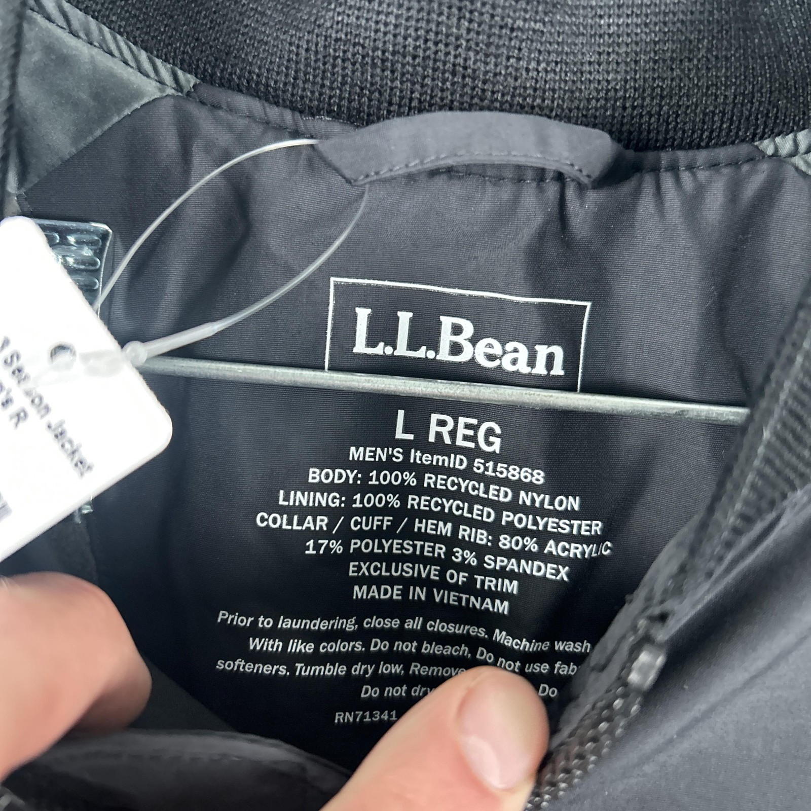 LL Bean Bean’s 3 Season Jacket Mens Large Black Nylon Bomber Full Zip Lined