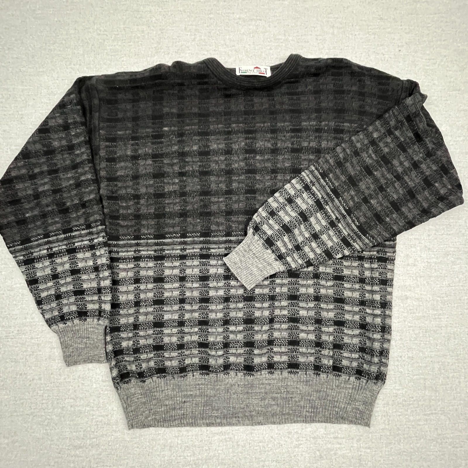 Vintage Made In Italy Wool Sweater Mens M Textured Knit Crewneck Florence Tricot
