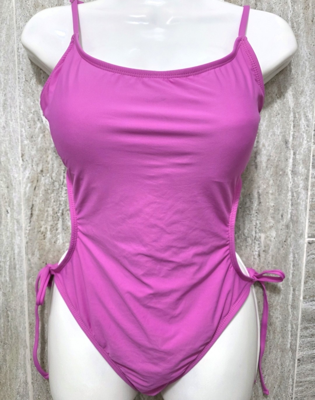 Lulus Pink Solid Mesh Side Tie Cutout One-Piece Swimsuit Adjustable L