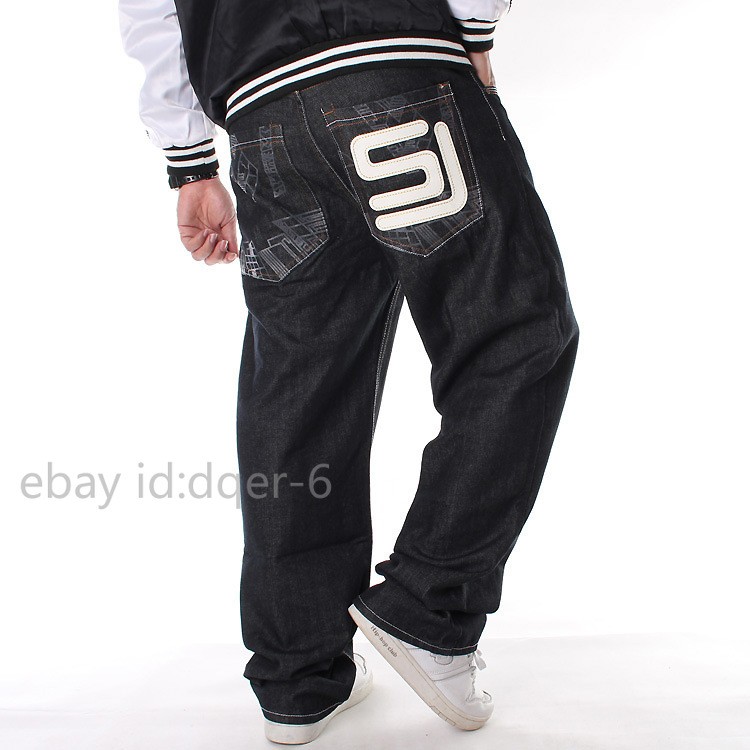 New Men’s Black Jeans Denim Baggy Loose Casual Pants Trousers Hip-Hop W30-W42