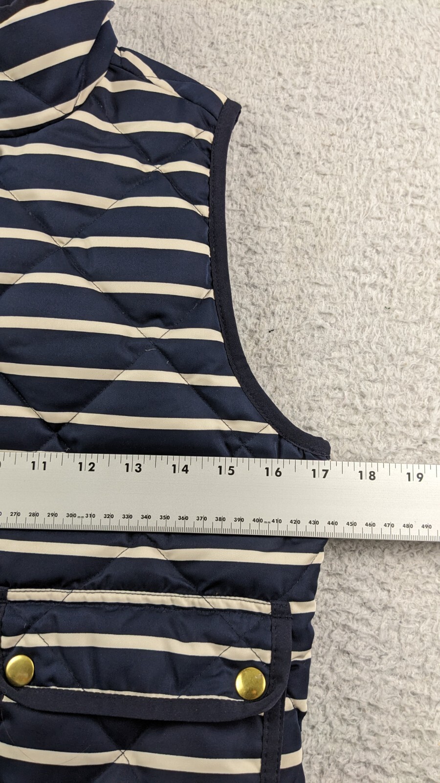 J Crew Down Vest Quilted Full Zip Size XXS Pockets Blue Sailor Stripes Yacht