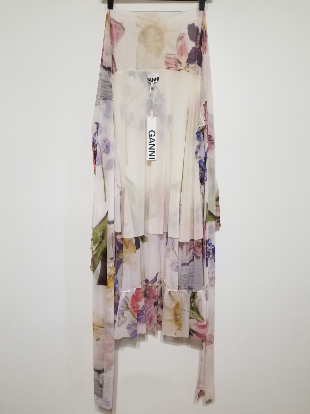 NWT GANNI Floral Mesh Ruffled Wrap Midi Skirt White Size EU 36/ US4 $225