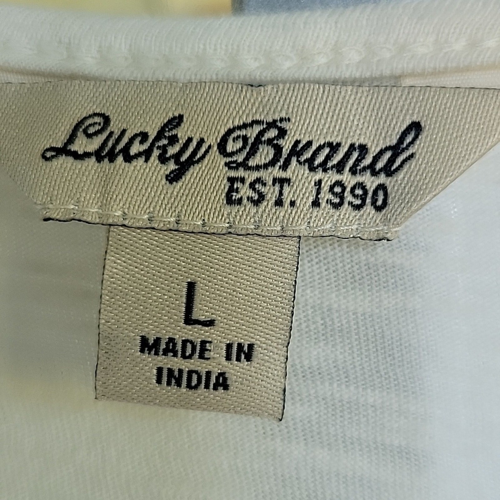 Lucky Brand Sz L Embroidered Cotton Peasant Cottagecore Blouse Top Cream