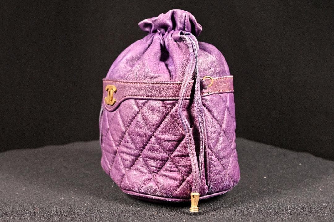 CHANEL Lambskin Matelass Turn Lock Drawstring Chain Backpack Purple Auth