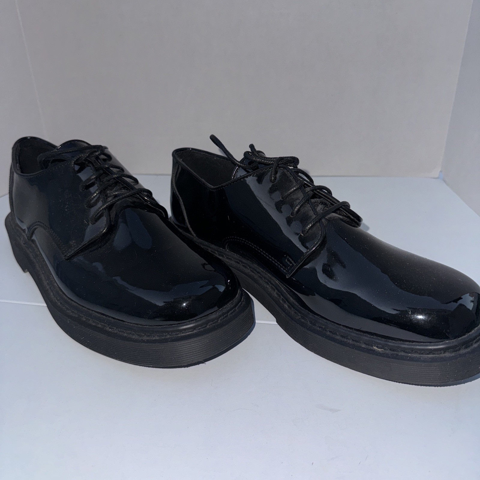 After Six Derby Shoes Mens 9 Black Patent Leather Lug Sole Formal S0305