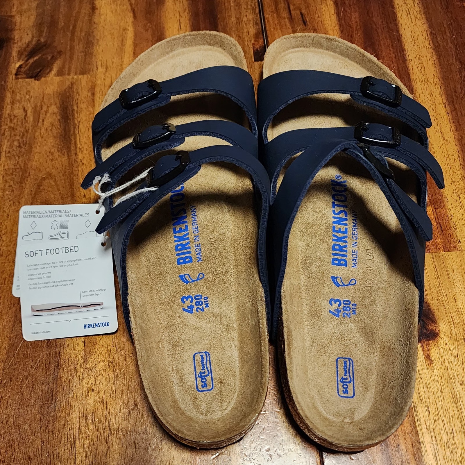 Birkenstock Florida Soft Footbed Birko-Flor Sandals Navy Blue EU 43 M10|W12 NWOB
