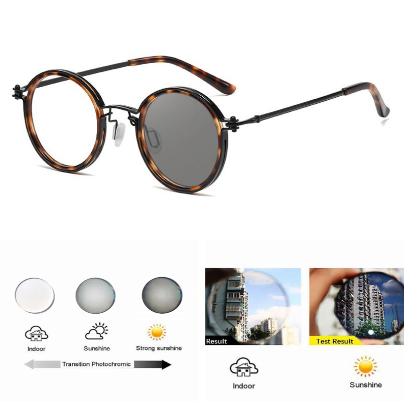 Round Metal Punk Photochromic Reading Glasses For Men Fashion Sunglasses New