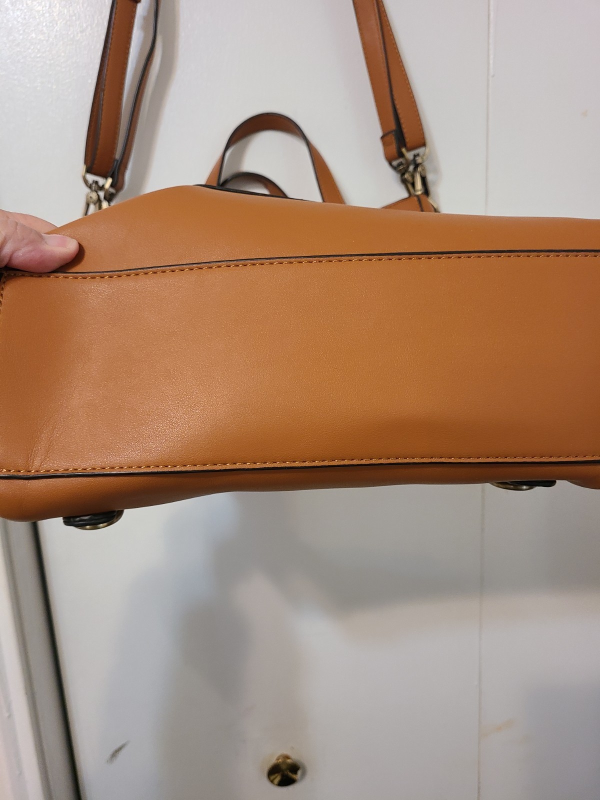 Ecosusi Women PU Leather Messenger Briefcase Backpack Laptop Bag Brown Gold Tone