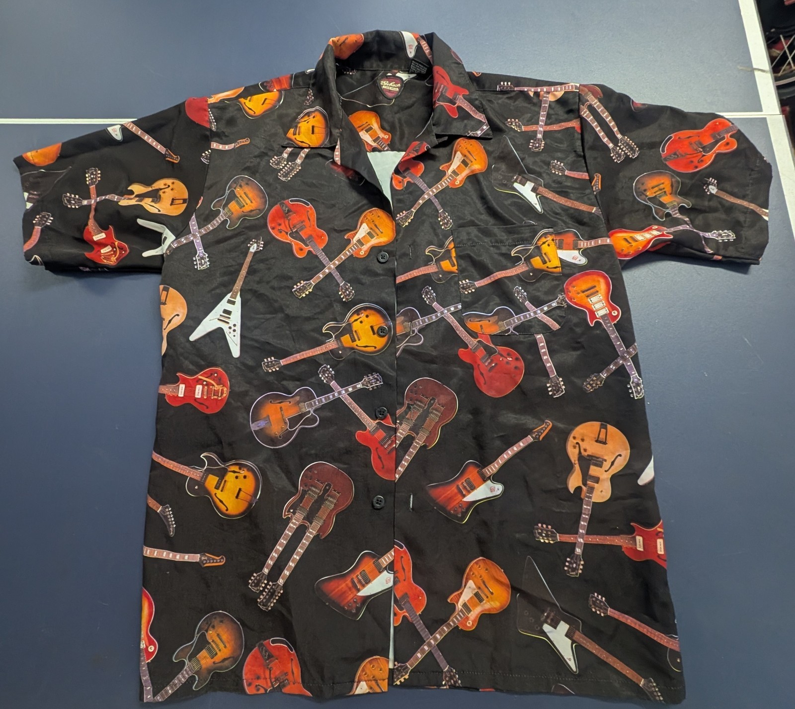 Vintage Gibson Guitars Tour Wear Button Short Sleeve Shirt Size Medium
