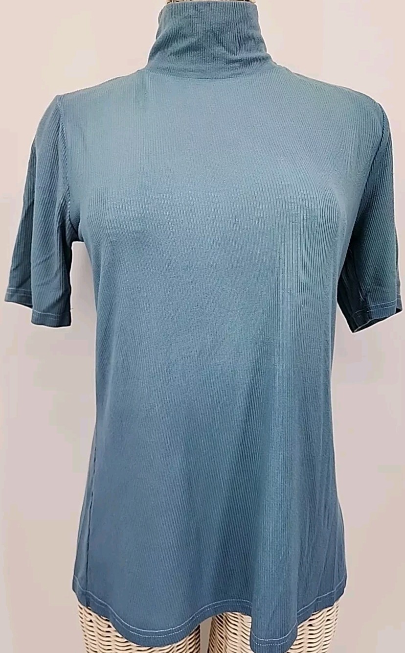 Laurie Felt Ribbed Short Sleeve Rayon from Bamboo SMALL Turtle Neck Procion Dyed