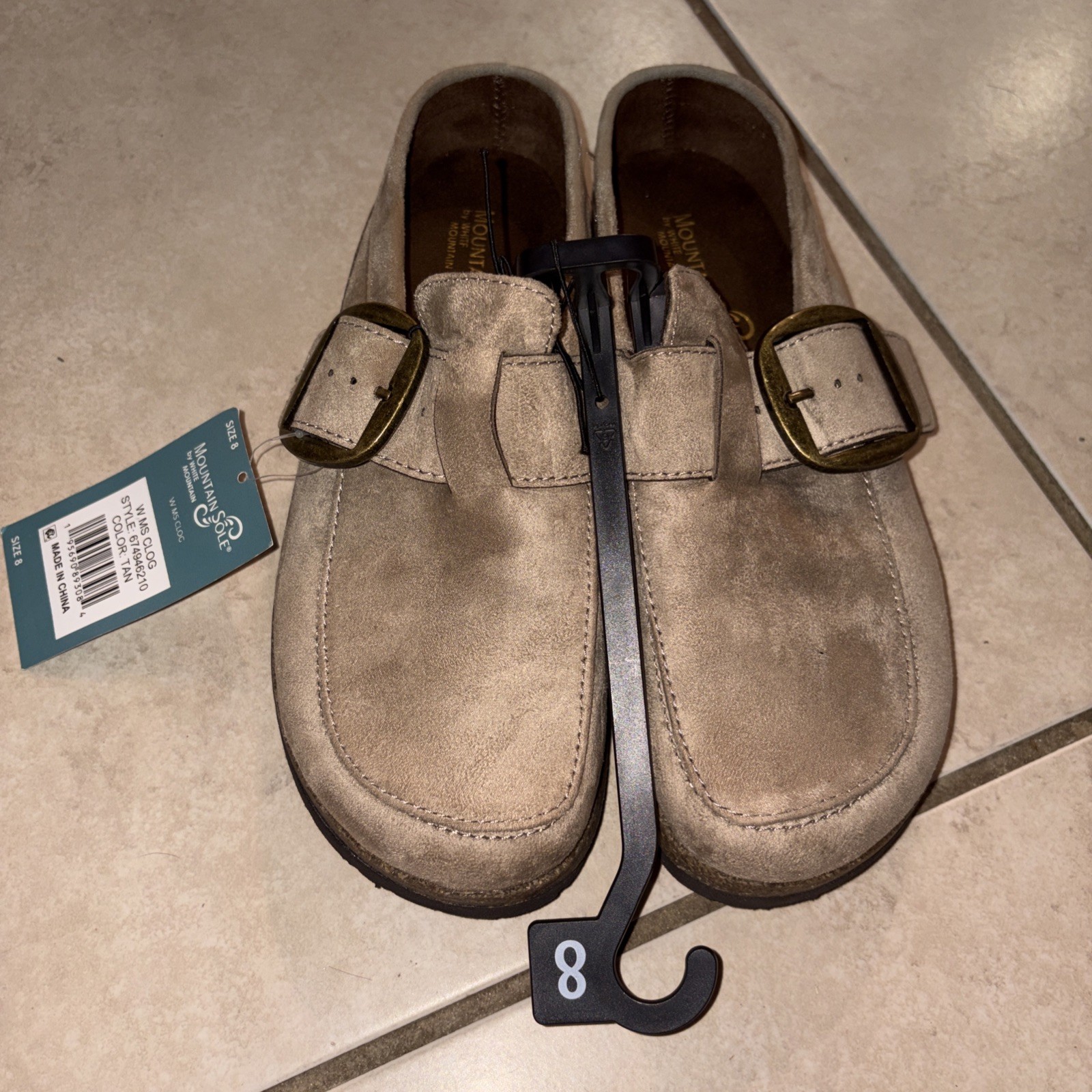 Mountain Sole Comfort Clog Beige Suede Buckle Women’s Shoes Size 8