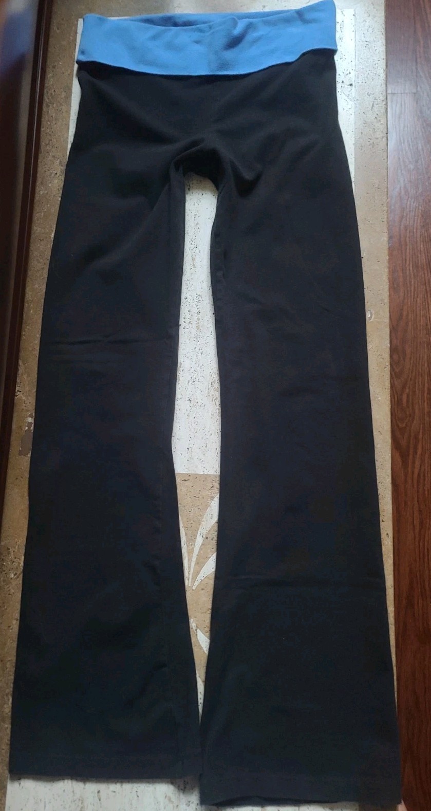 Victoria Secret Loves Me Black Neon Blue Fold Over Yoga Flare Bottom Legging S P