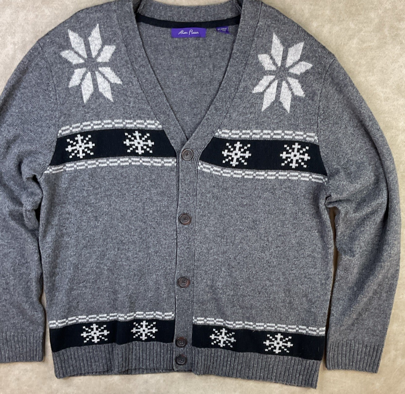 Alan Flusser Cardigan Men Sz XL Sweater Preppy Wool Acrylic Blend Fair Isle