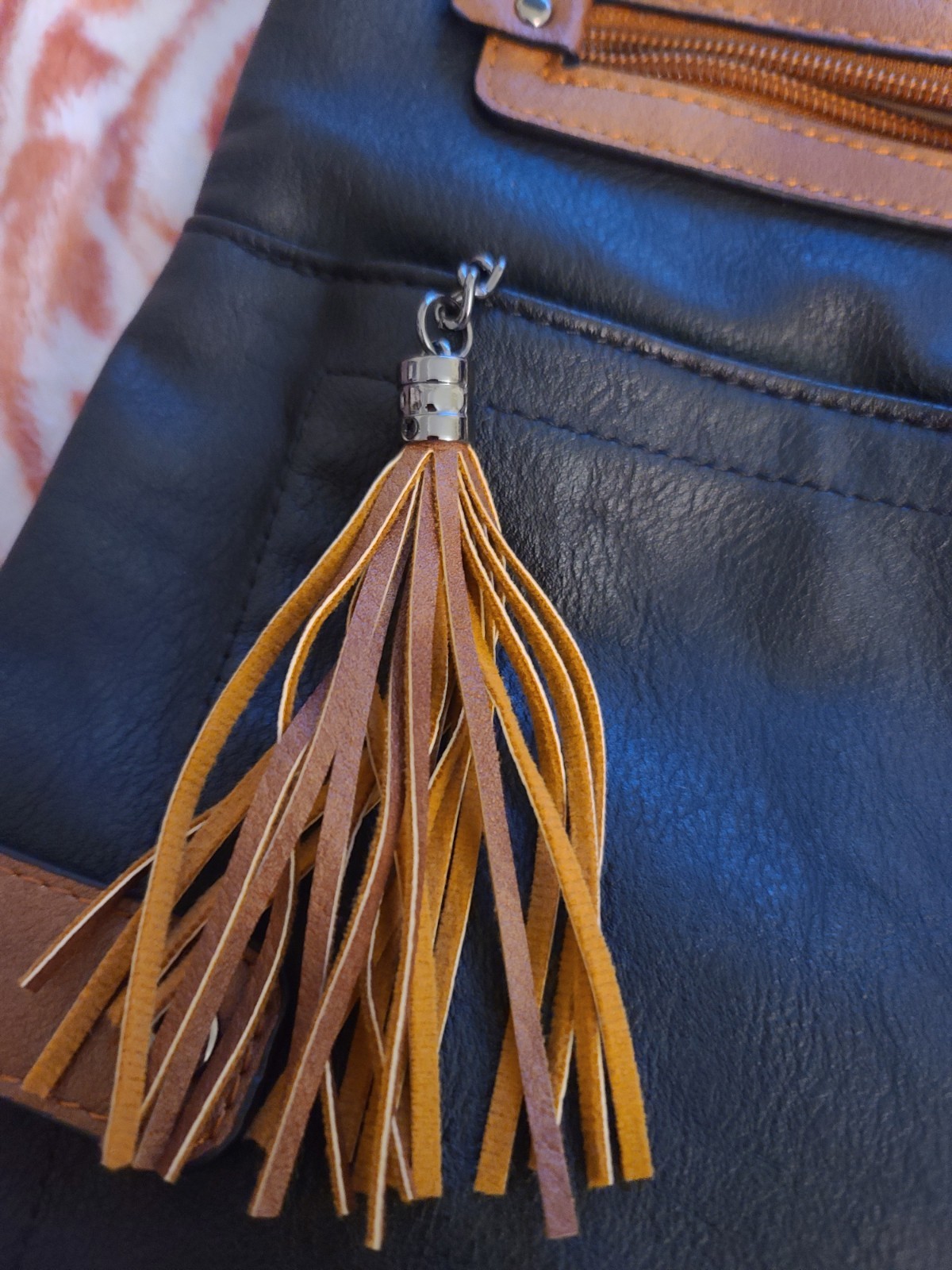 FADRON Black/Brown Medium Shoulder Bag Zip & Magnetic Tassel Inner/Outer Pockets