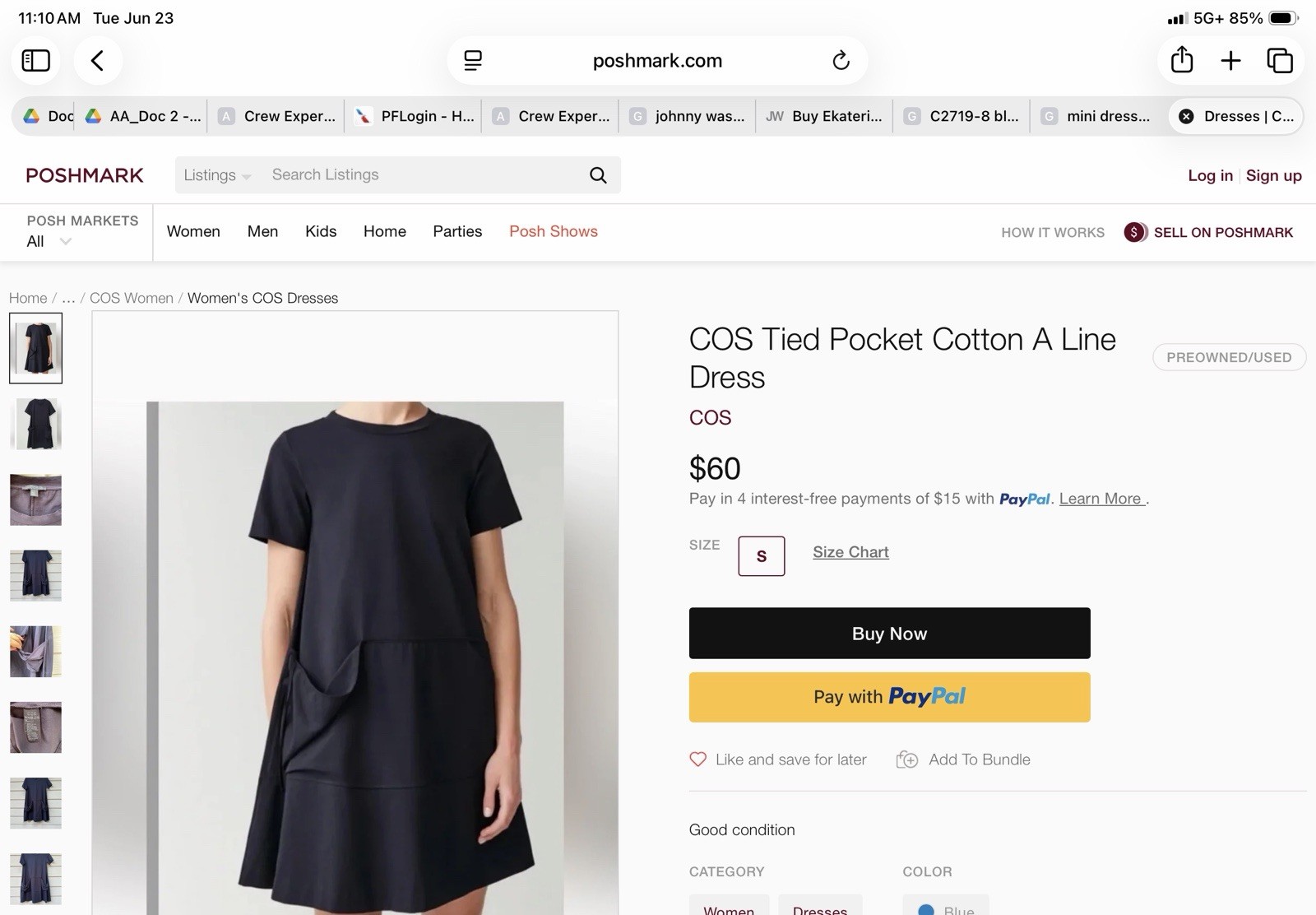 COS Tied Pockets A-line Black Dress Size XS