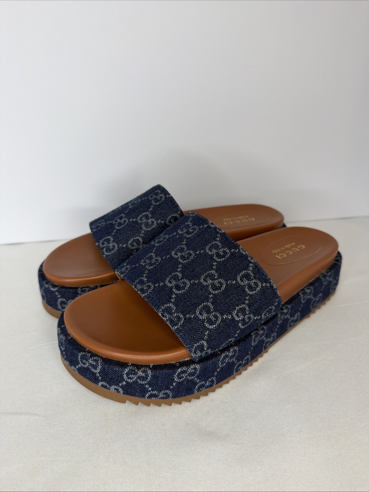 GUCCI Denim GG Monogram Angelina Platform Denim Sandals Size EU 40 US 10~NO BOX