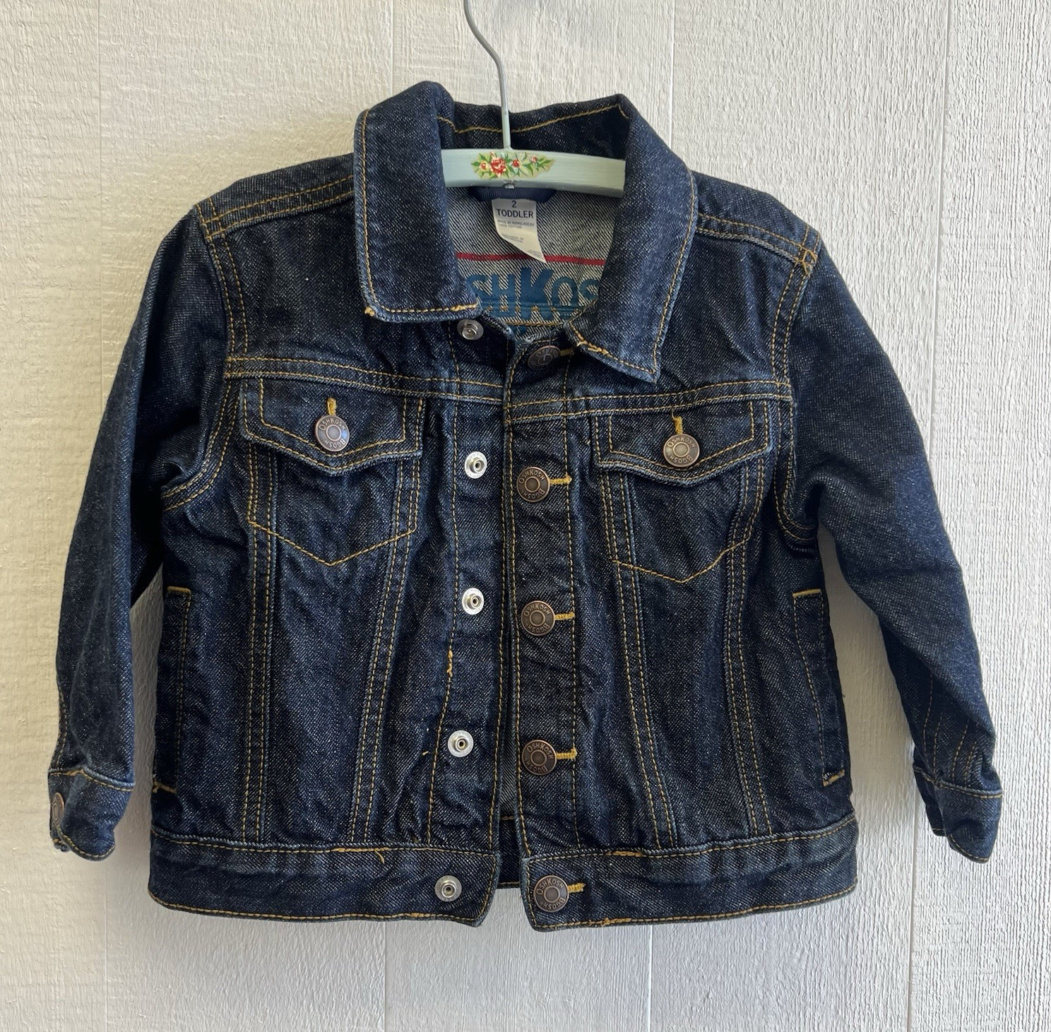 OshKosh B’gosh Unisex Toddler Denim Jean Jacket 2T Blue Button Front Pockets