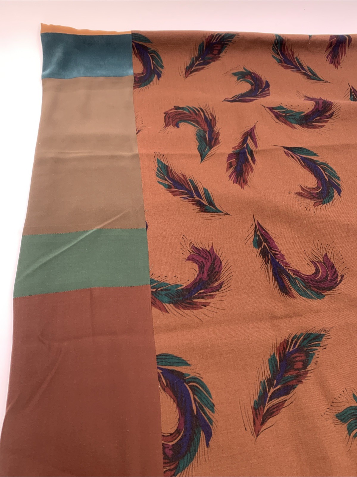 Burgundy Leaf Design Shawl Brown Blue Tan Gray Black Green 26 1/2″x91”Reversible