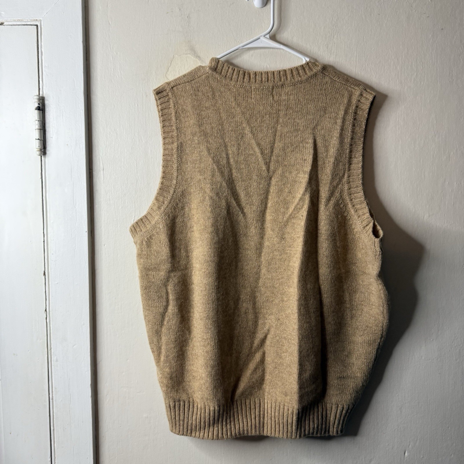 Vintage LL Bean Tan Brown 100% Wool Mens Sweater Vest Size XL