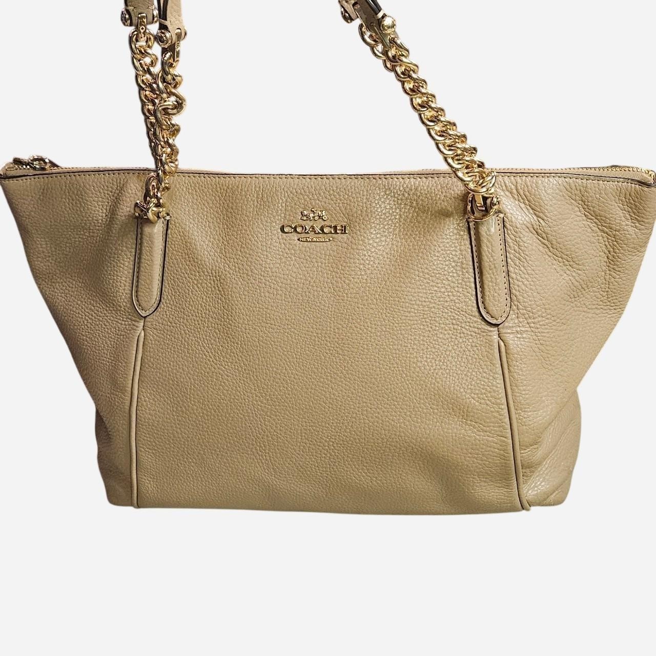 Coach Ava Large Tote Chain Pebbled Leather, Tan Gold Hardware