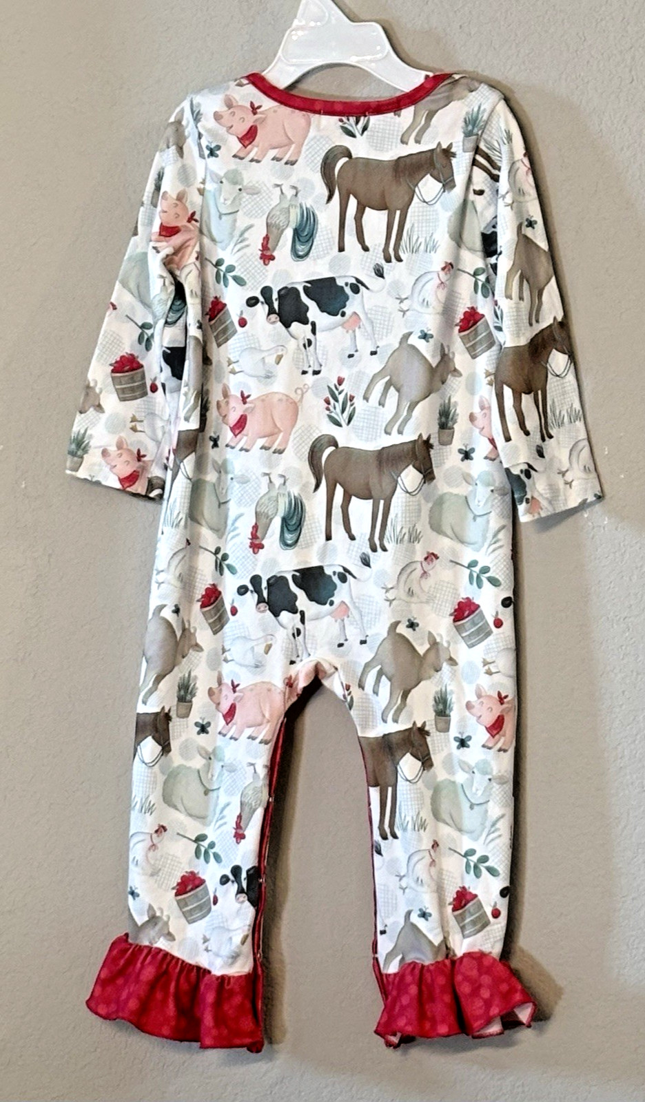 Pete + Lucy Farm Animal Apple Print Romper 18-24M Ruffle Boutique Outfit