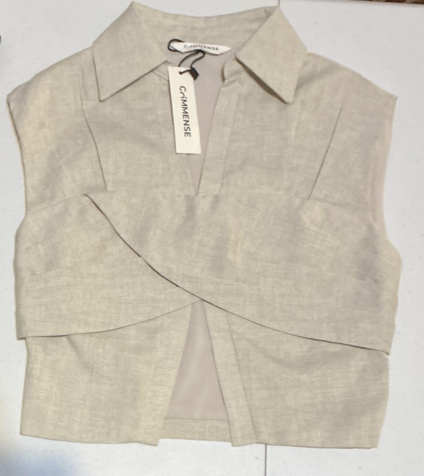 NWT Women’s COMMENSE Linen-Blend Beige Sleeveless Cropped Blouse Size S