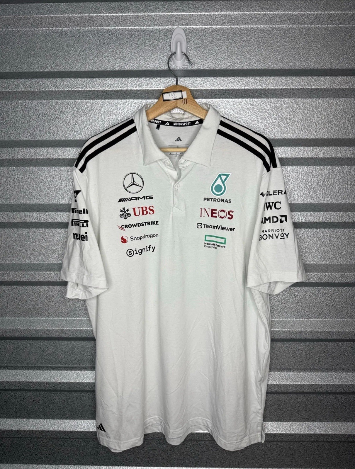 Adidas Mercedes AMG Petronas F1 Polo Shirt Mens Large White Racing Logo Mens XL