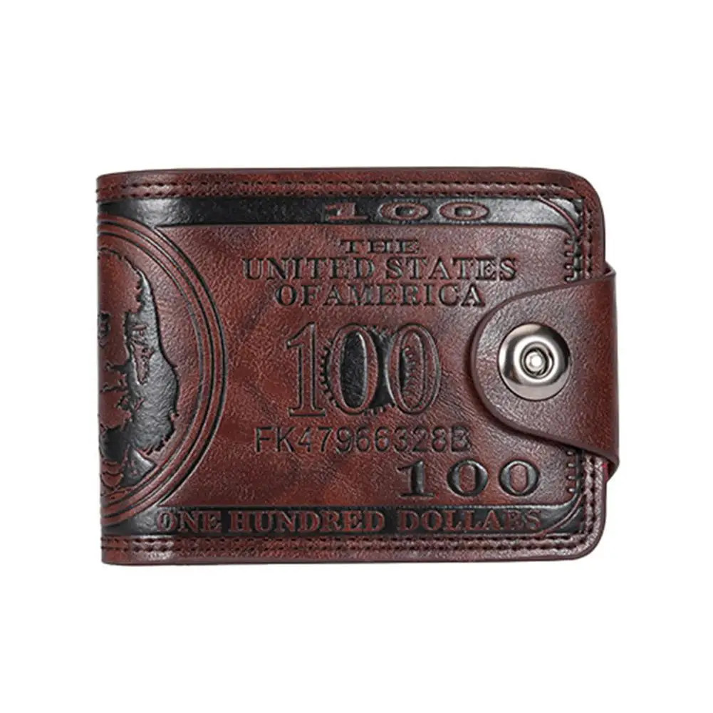 Men’s Wallets with 100 US Dollar Pattern Hasp Male Leather Wallet with Zipper