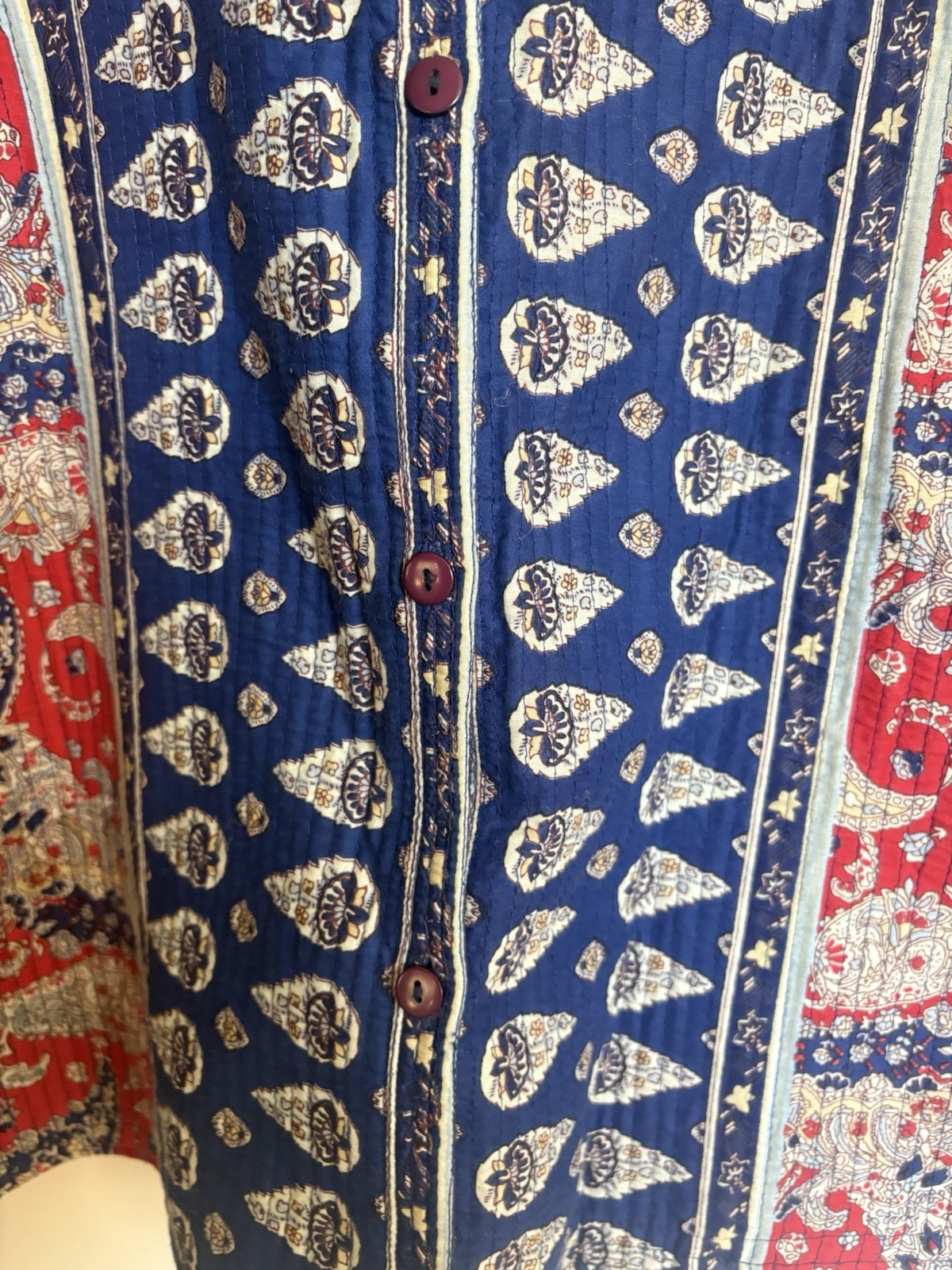 Handmade Quilt Top Blazer Blue Red Boho XL XXL 2xl Thin Quilted Button Shirt