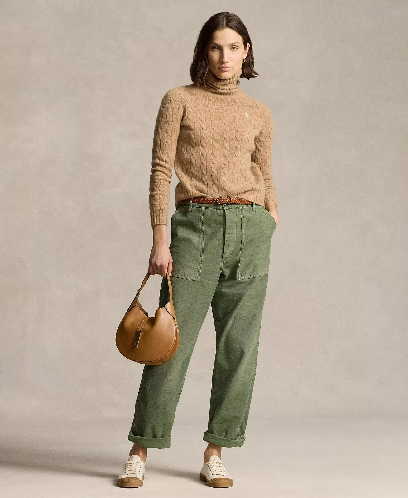 Polo – Women’s Classics 90% Wool 10% Cashmere Turtleneck Sweater, Brown, Large