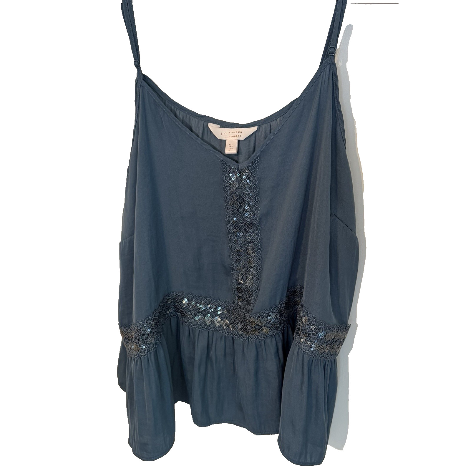 LC Lauren Conrad Peplum Blue Grey Sequin Tank Top XL