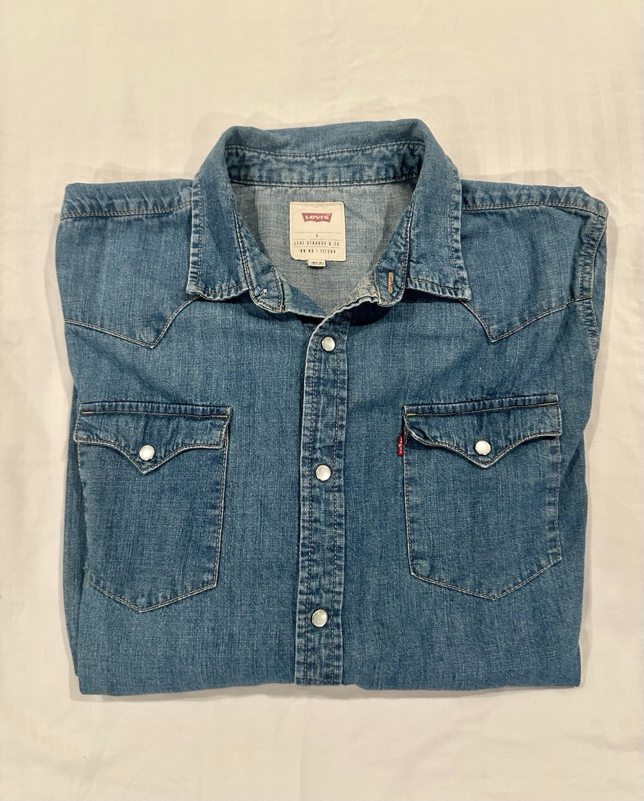 Levi’s 3LYLW2262 Men’s Large Denim Western Shirt Pearl Snap 100% Cotton