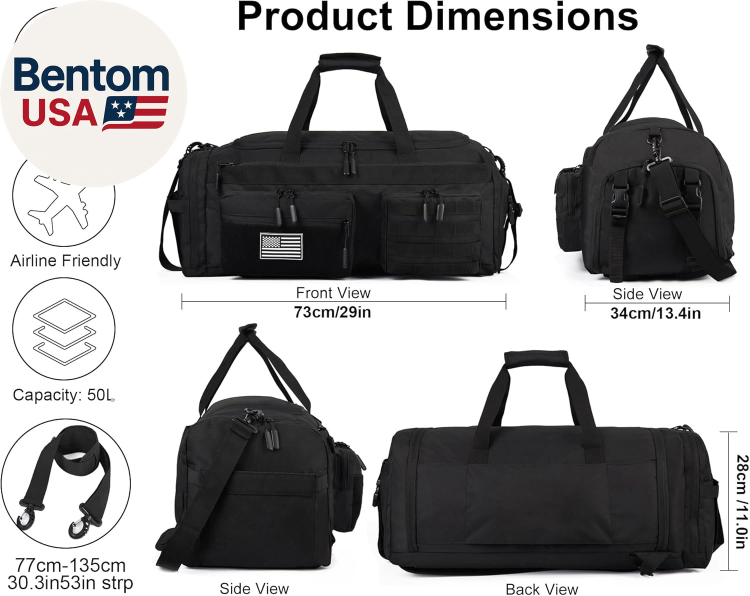50L Tactical Duffle Bag for Men, 3-In-1 Gym Duffle and Backpack, Shoe Compartmen