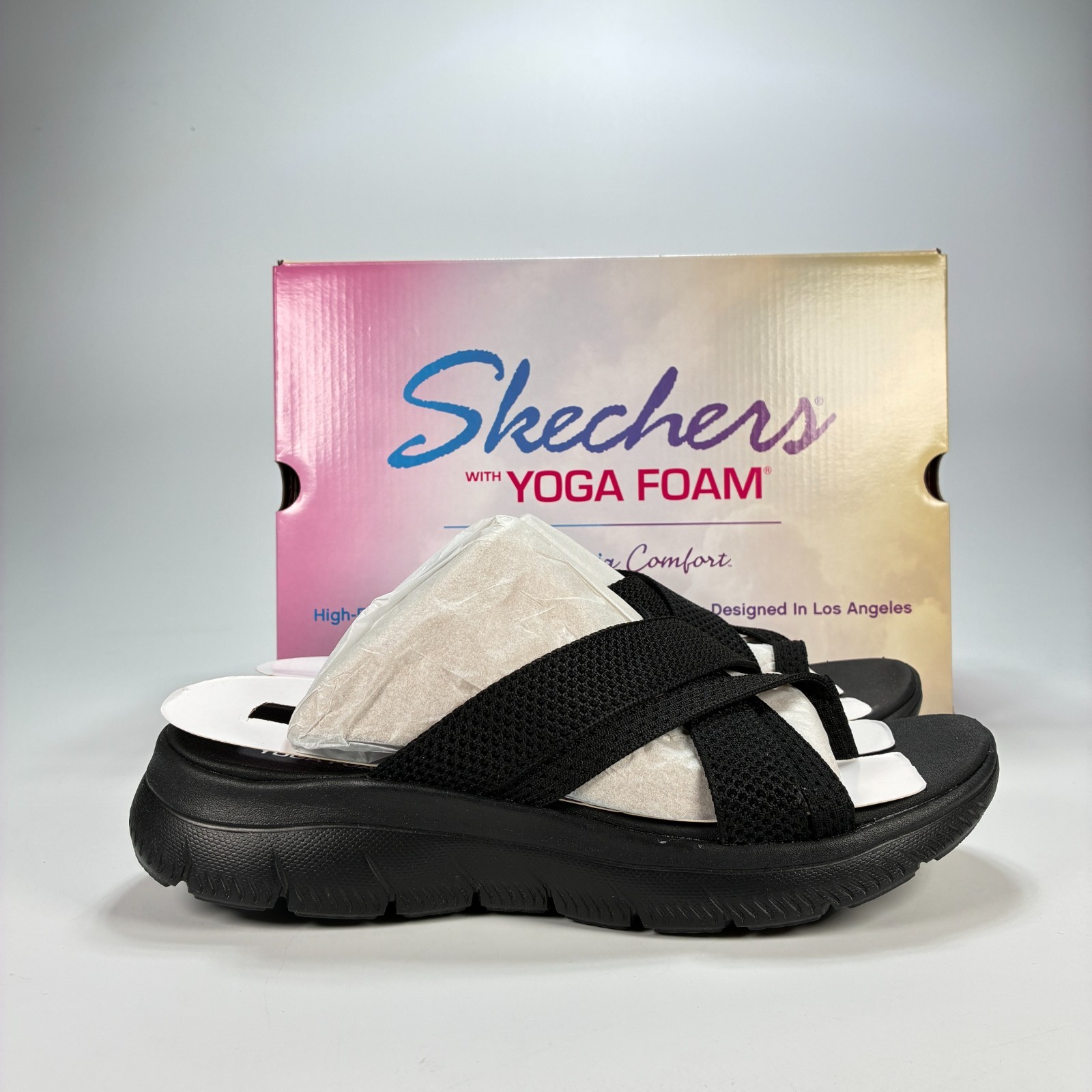 Skechers Summits Fantasy Walk Black Sporty Strappy Slide Sandals Women’s Size 10