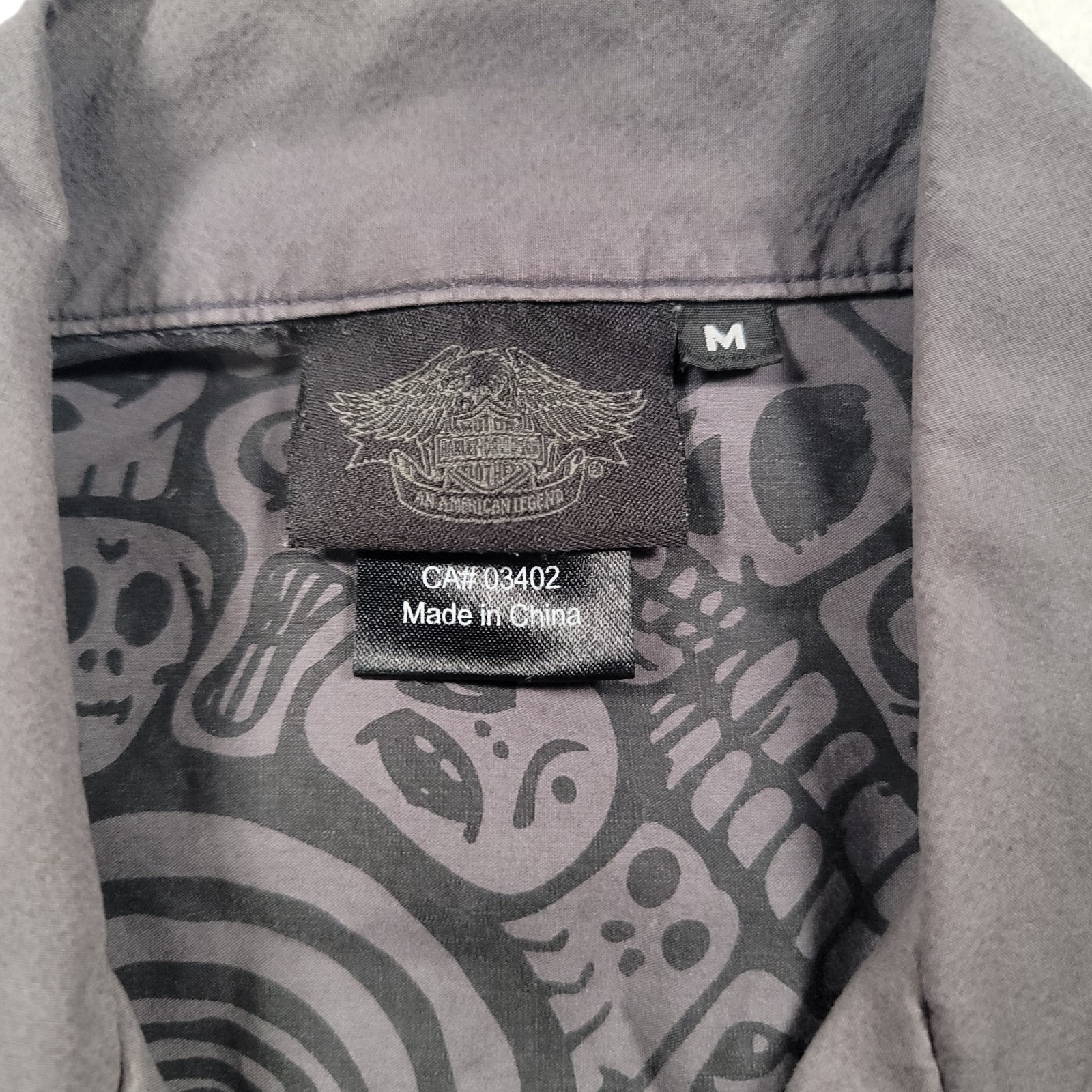 Harley Davidson H-DMC Shirt Mens Medium Gray Cotton Snap Front Biker