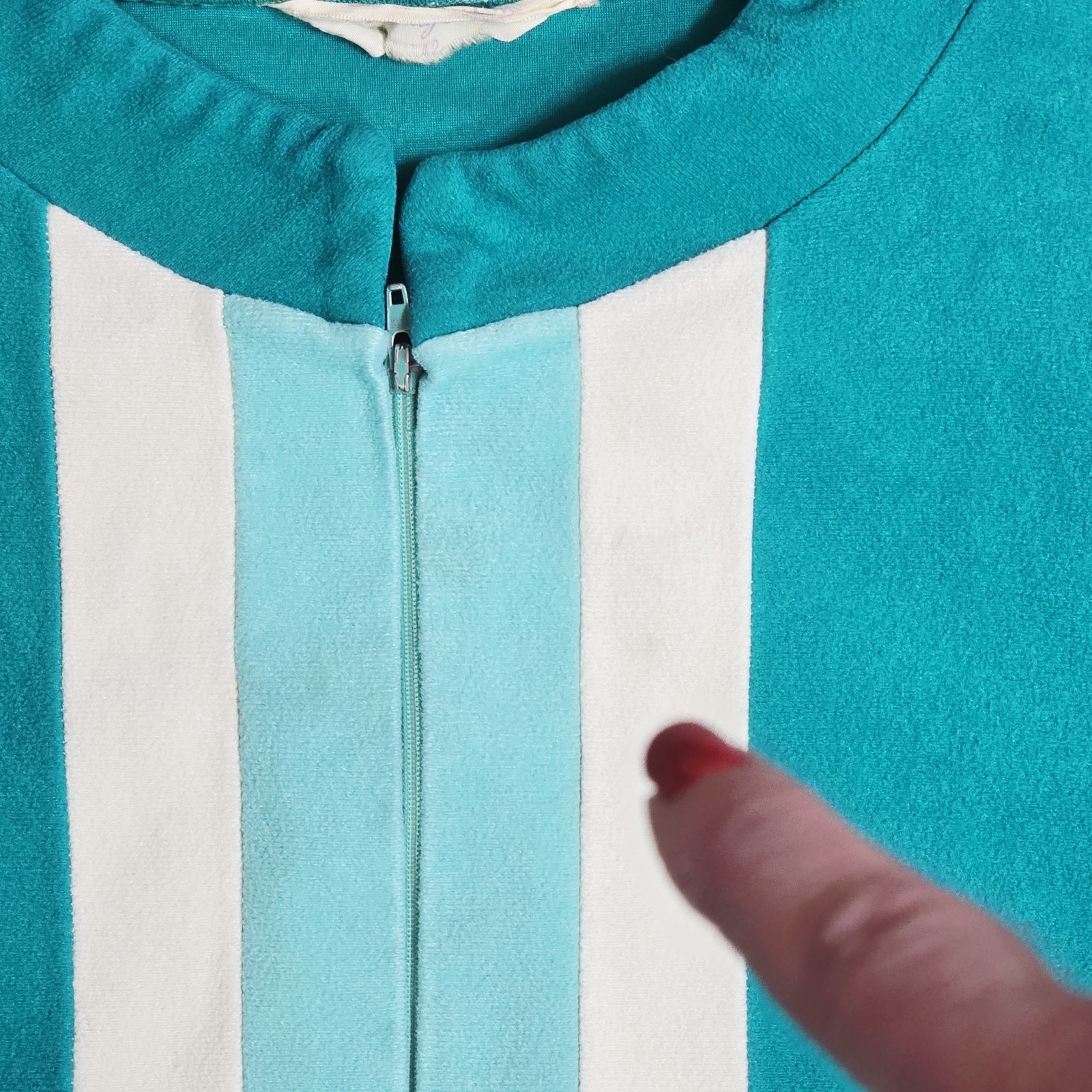 Vtg Vanity Fair Velour Jade Green House Coat Bathrobe Robe Pockets Long ZIPPER