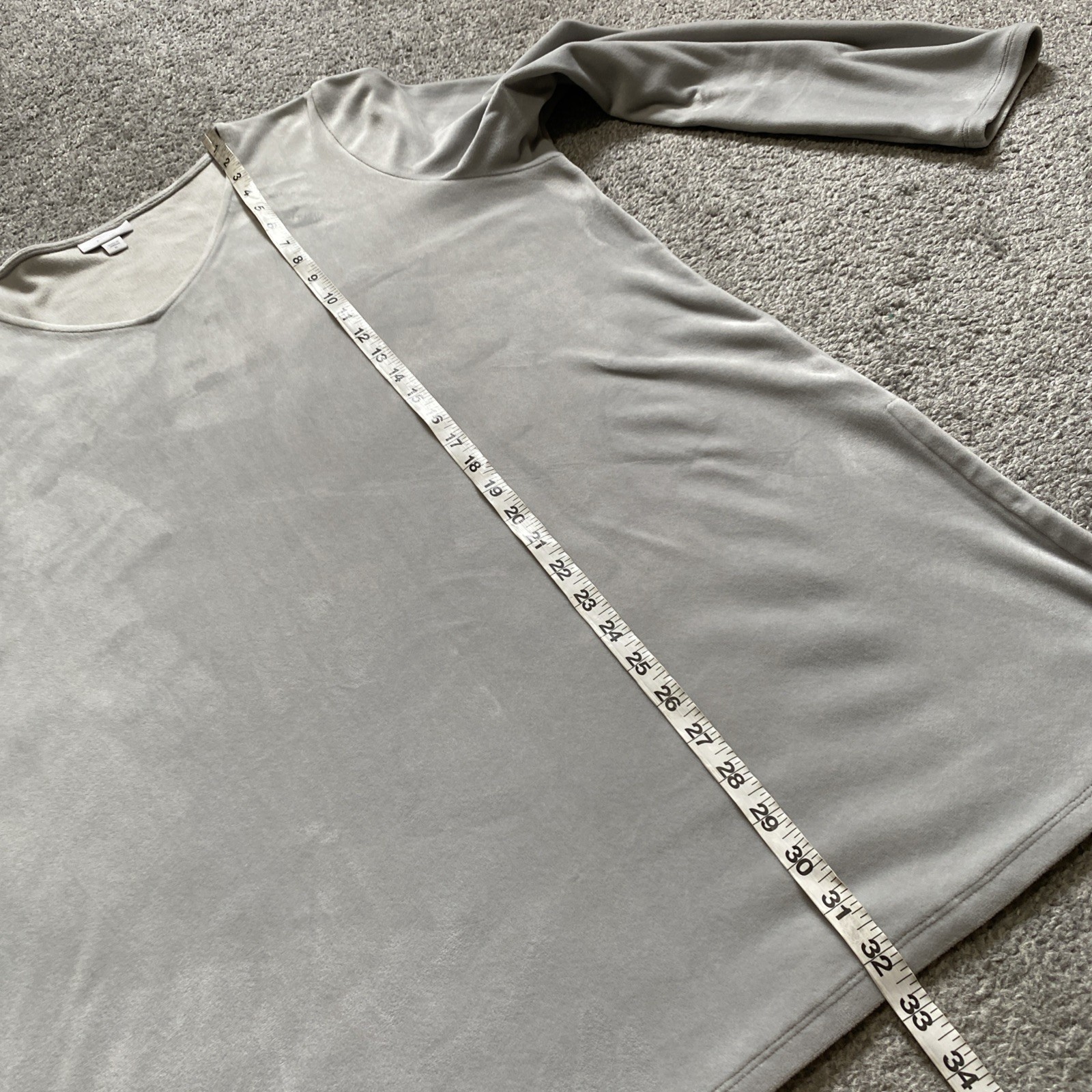 Pure J Jill Womens XL Velour Tunic Top Long Sleeve Velvet Silver Gray Vneck Cozy