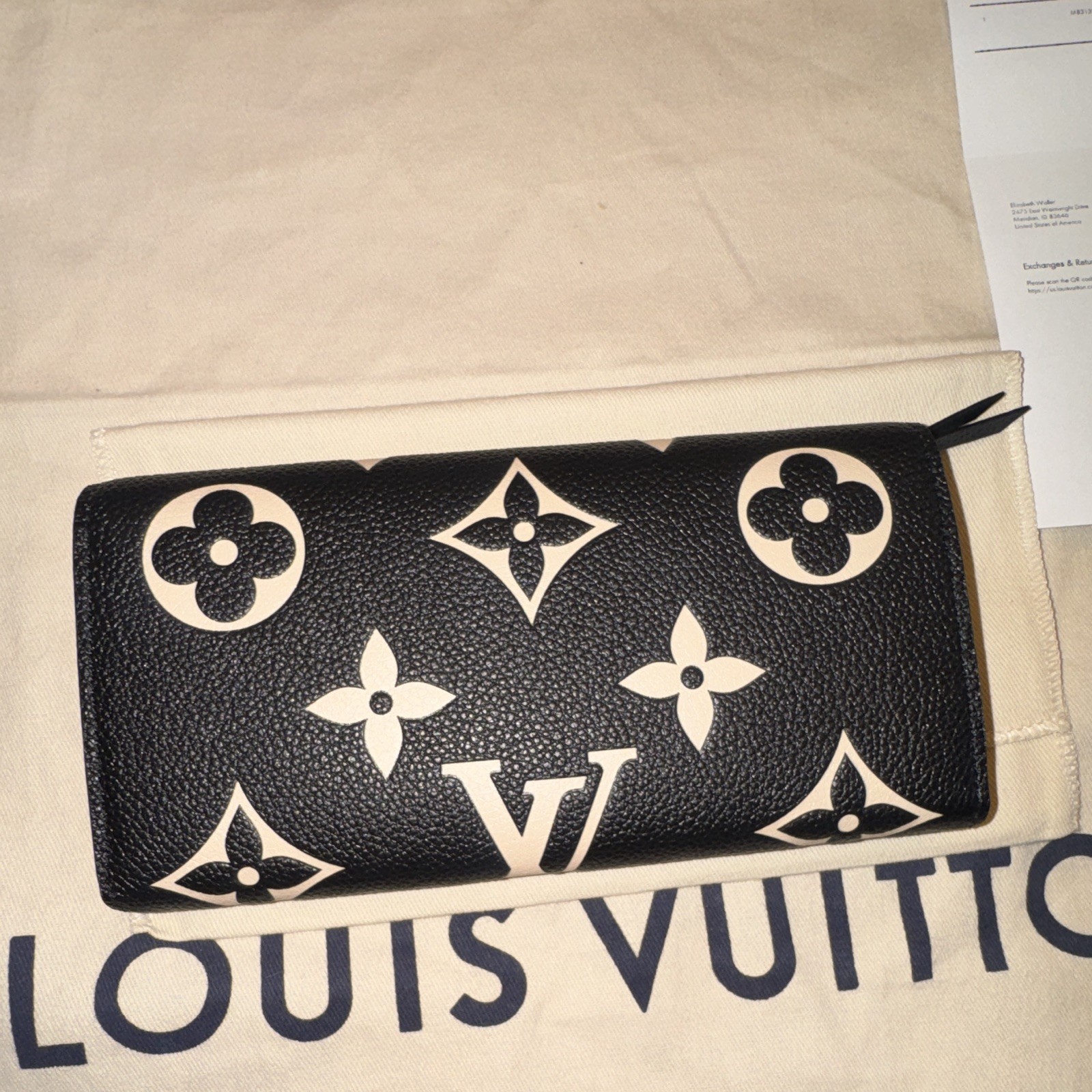 Louis Vuitton Monogram Black/White Long Wallet w/ Card Slots Snap Zip Logo